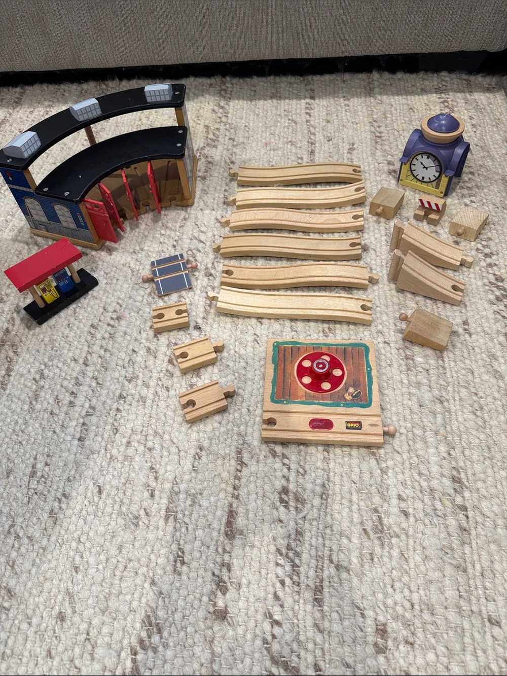 Wooden Train Track Accessory Set with Red and Natural Wood 20 Pieces